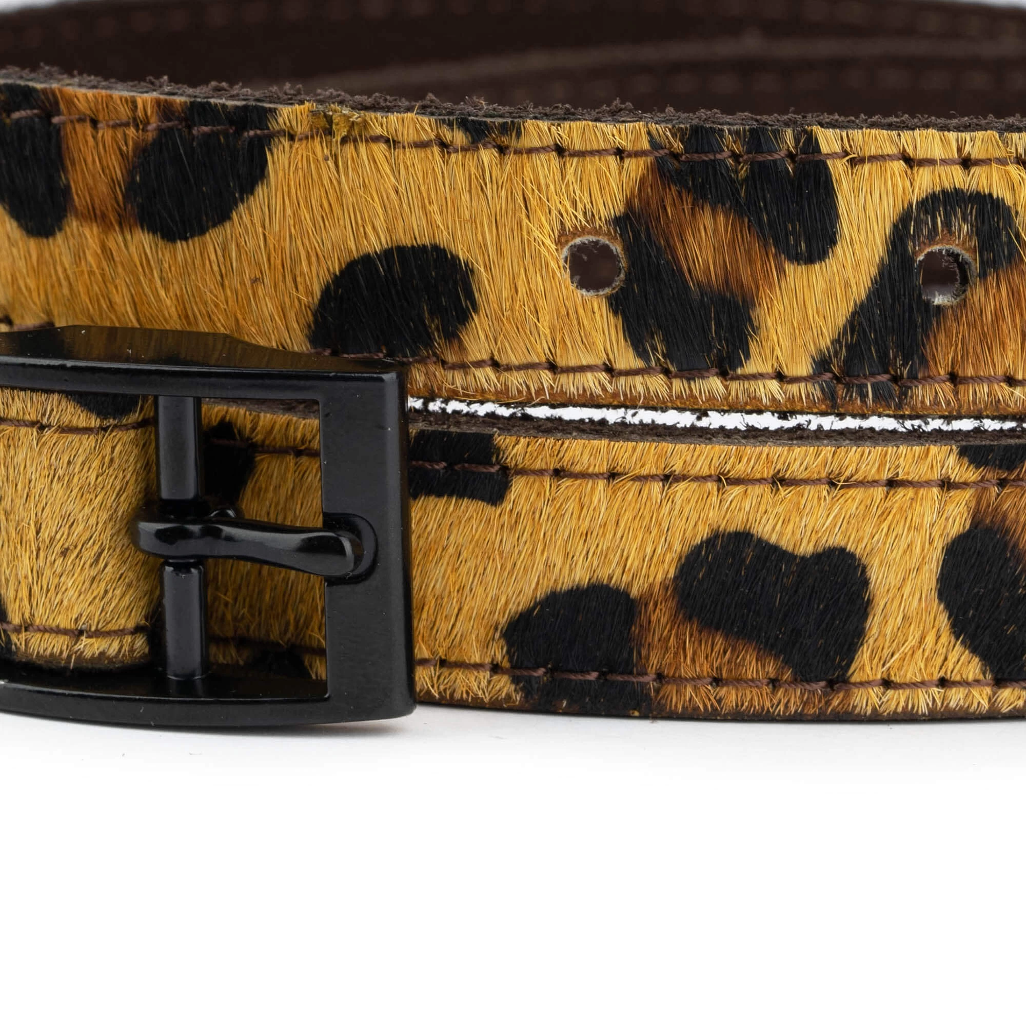 Leopard Print Belt With Black Center Bar Buckle