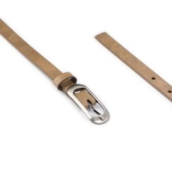 Belt Shop -Belt Shop light brown womens skinny belt with oval buckle 1.5 cm 3