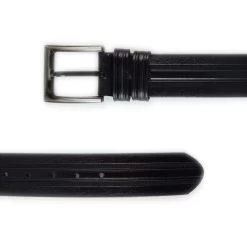 Mens Black Leather Belt Silver Buckle