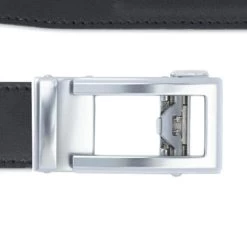 Mens Black Leather Comfort Click Belt With Silver Buckle