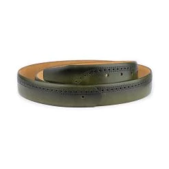 Mens Green Belt Strap No Buckle Calfskin Perforated