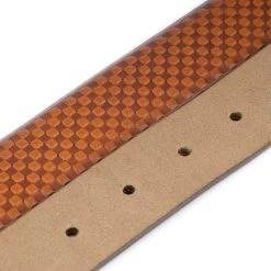 Mens Checkered Belt – Brown Genuine Leather -Belt Shop mens light brown check embossed leather belt 4