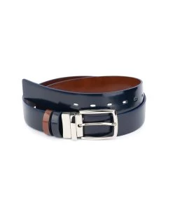 Men’s Reversible Belt With Nickel Buckle | Blue Patent Leather – 3.5cm