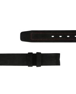 Mens Suede Belt | Black With Red Stitching