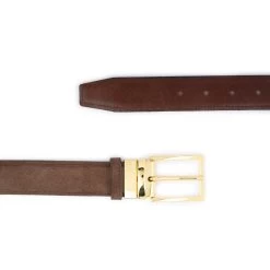 Mens Taupe Brown Belt With Gold Buckle Reversible -Belt Shop mens taupe brown belt with gold buckle reversible 4