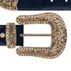 Navy Blue Leather Belt With Brown Copper Rhinestone Buckle -Belt Shop navy blue leatehr belt with brown copper rhinstone buckle copy