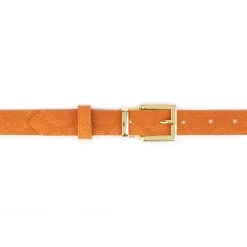 Orange Snakeskin Suede Embossed Belt With Gold Buckle