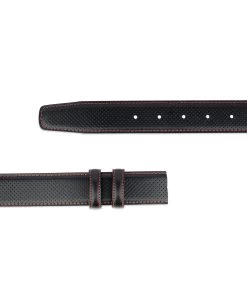 Perforated Black Leather Belt Strap With Red Stitch