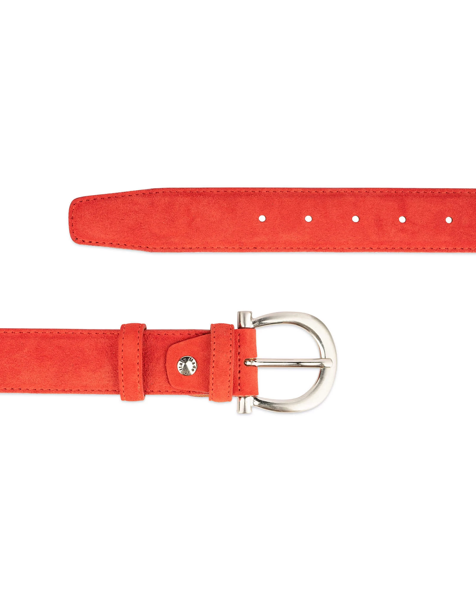 Red Suede Belt For Women With Horse Shoe Buckle 3 Red Suede Belt For Women With Horse Shoe Buckle