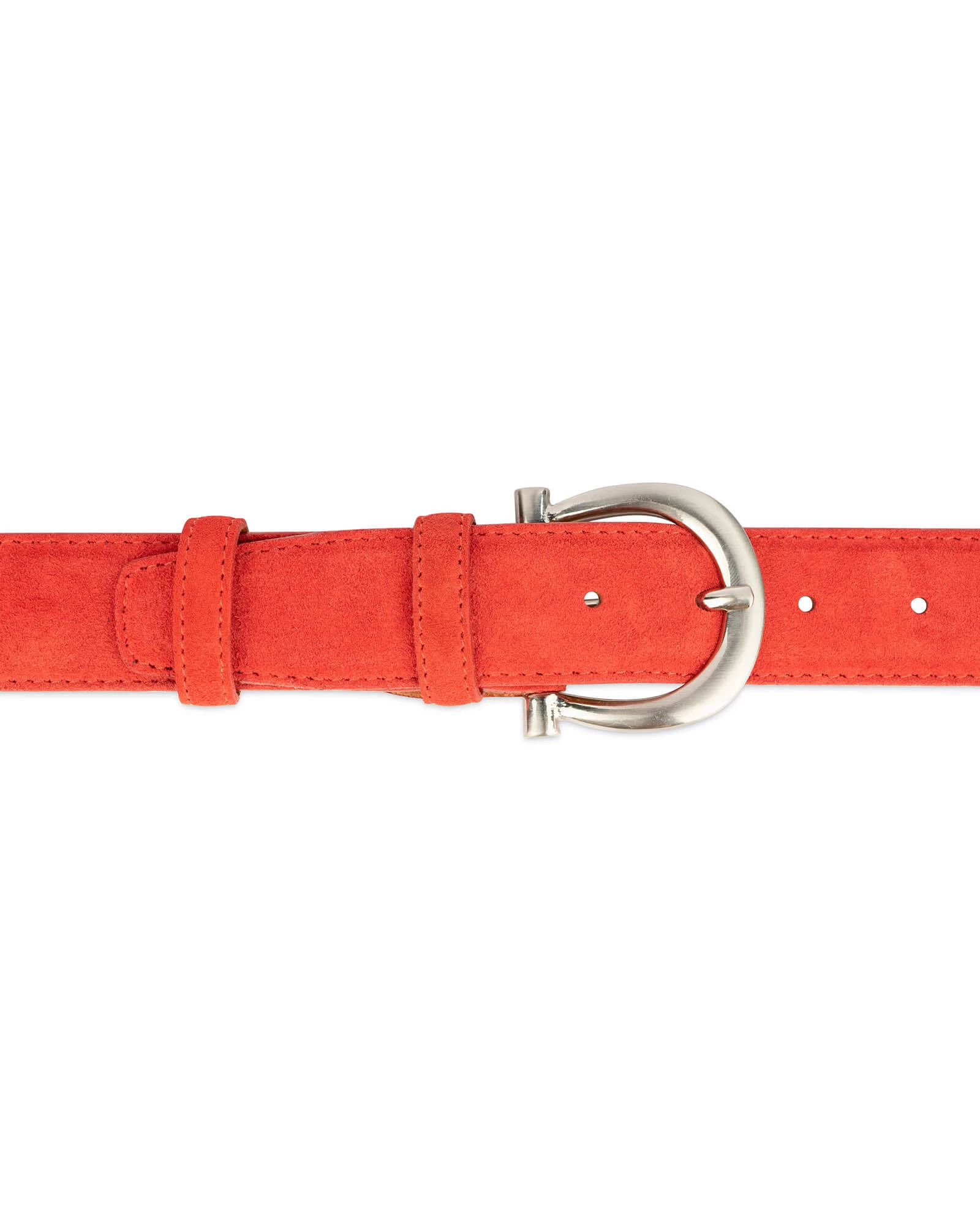 Red Suede Belt For Women With Horse Shoe Buckle 4 Red Suede Belt For Women With Horse Shoe Buckle - Image 2