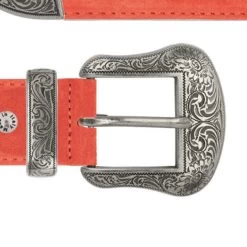 Red Suede Womens Western Belt With Silver Buckle