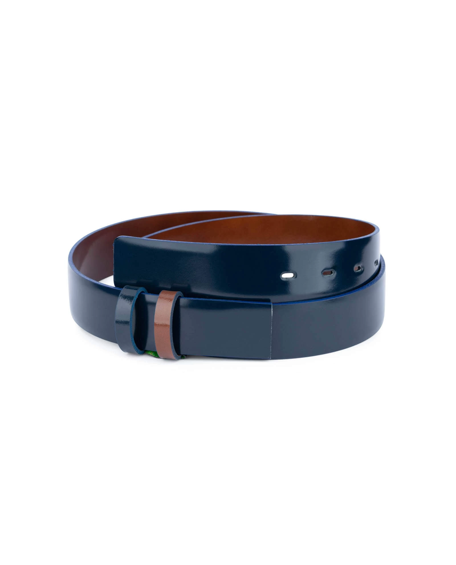 Reversible Blue Brown Patent Leather Belt Strap 3 Reversible Blue Brown Patent Leather Belt Strap