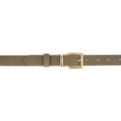 Snake Emboss Khaki Green Suede Leather Belt With Gold Buckle