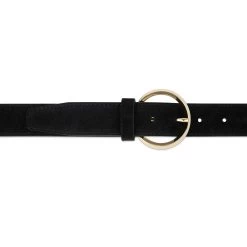 Suede Black Belt With Golden Round Buckle