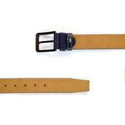 Tan Suede Belt For Men – With Blue Leather