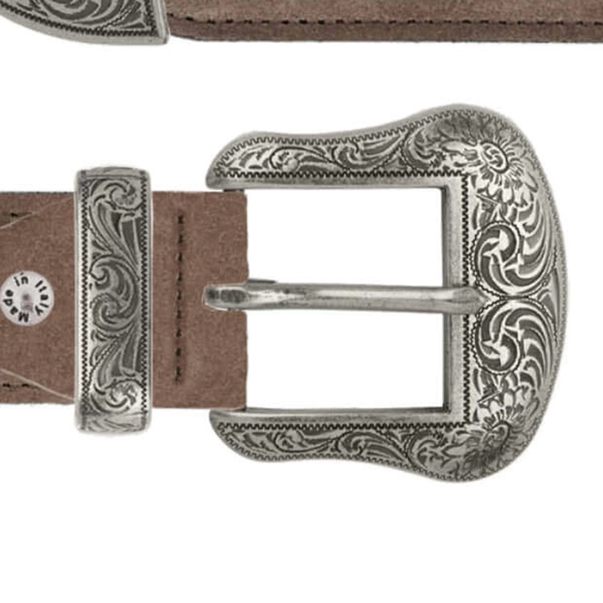 Taupe Brown Western Cowboy Belt With Antique Silver Buckle 3 Taupe Brown Western Cowboy Belt With Antique Silver Buckle