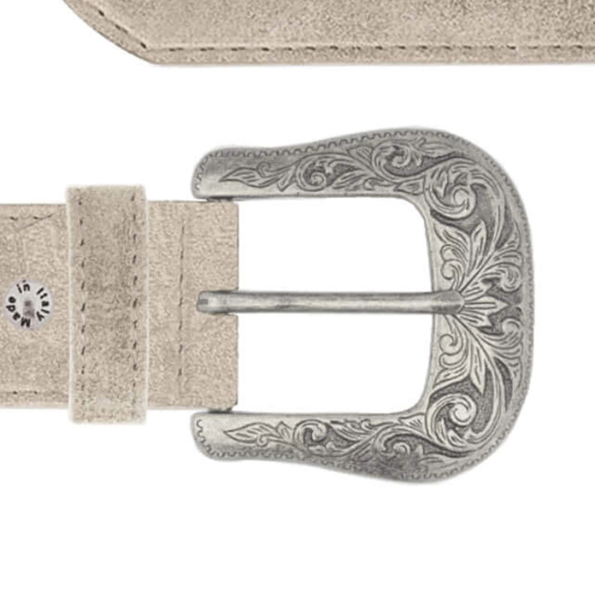 Taupe Suede Leather Cowboy Belts With Silver Buckle 3 Taupe Suede Leather Cowboy Belts With Silver Buckle