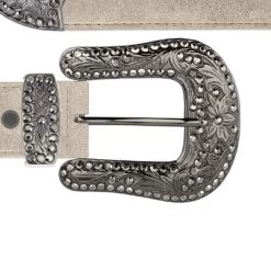Taupe Western Belt For Women With Black Crystal Buckle