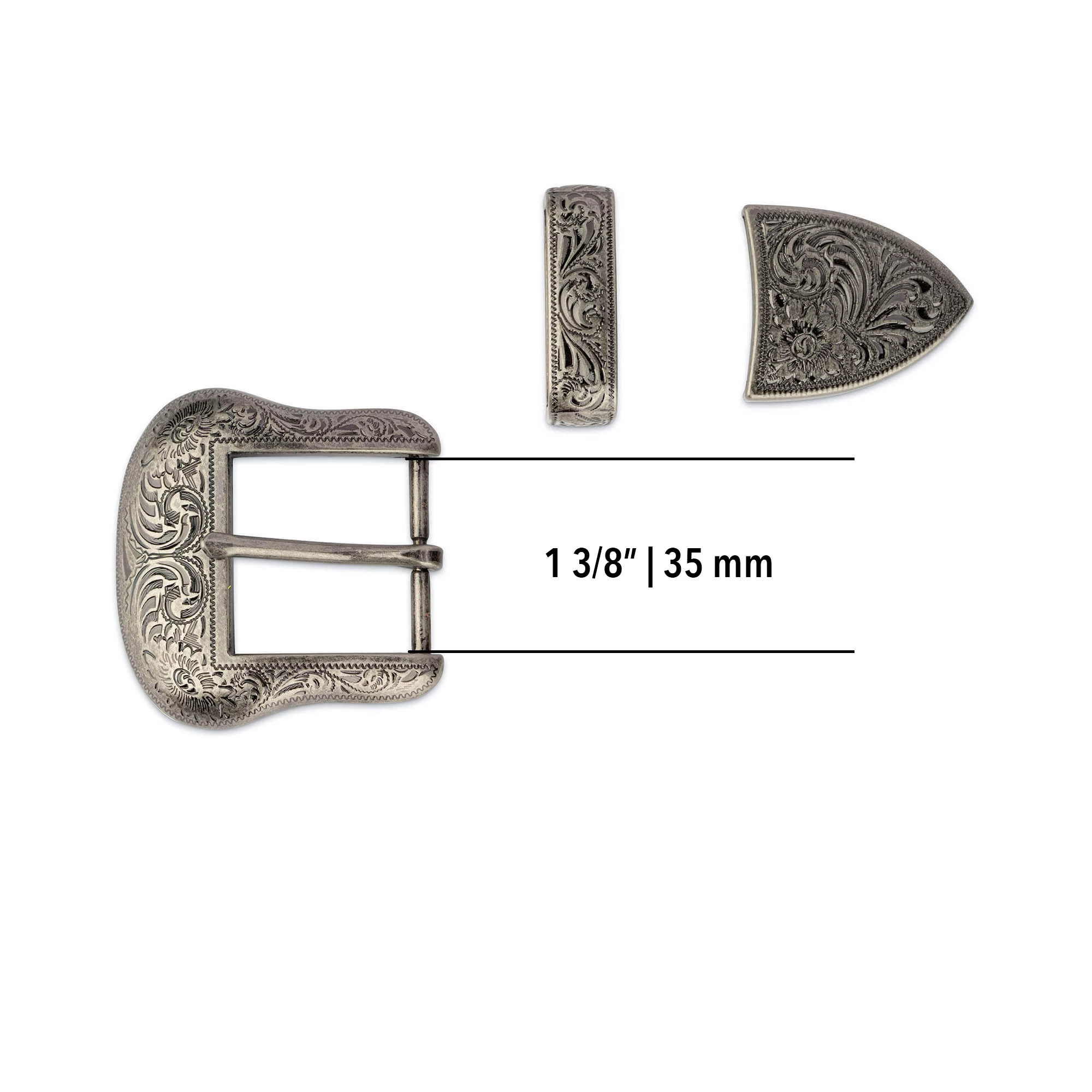 Western Belt Buckle 3 Piece Set 1 3/8 Inch 35 Mm 4 Western Belt Buckle 3 Piece Set 1 3/8 Inch 35 Mm - Image 2