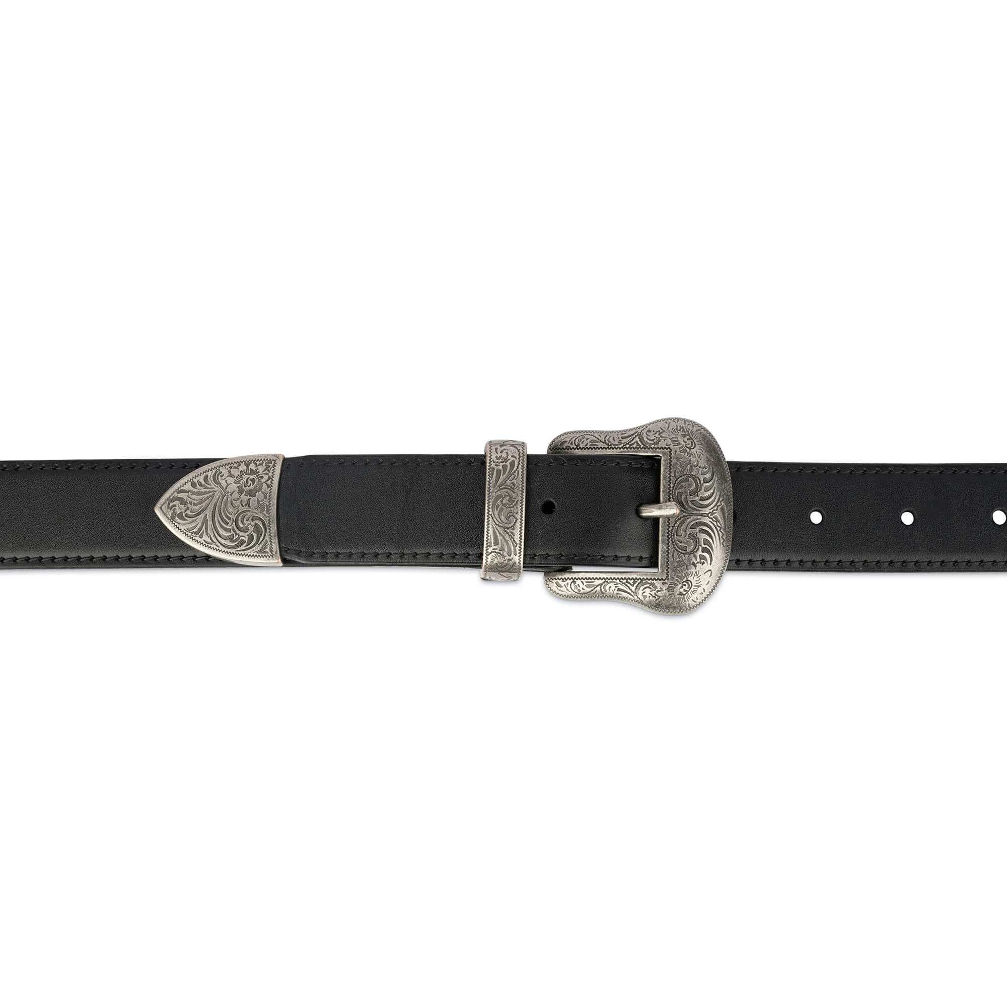 Western Belt With Silver Buckle | Black Full Grain Leather 30 Mm 3 Western Belt With Silver Buckle | Black Full Grain Leather 30 Mm