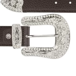Western Bling Buckle Belt – Genuine Brown Leather