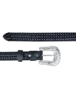 Western Braided Belt With Silver Rhinestone Buckle – 3.5cm -Belt Shop western braided belt with silver rhinestone buckle 3.5cm 65usd 4