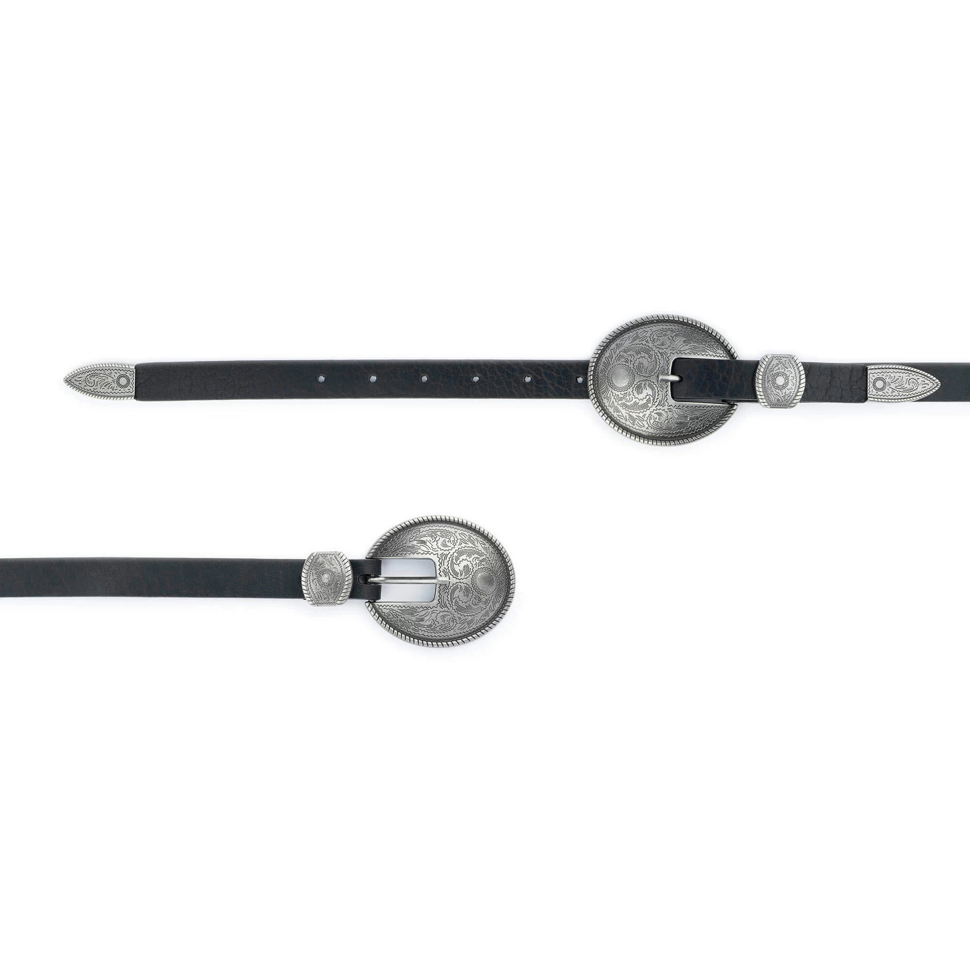 Western Double Buckle Belt Black Full Grain Leather 4 Western Double Buckle Belt Black Full Grain Leather - Image 2