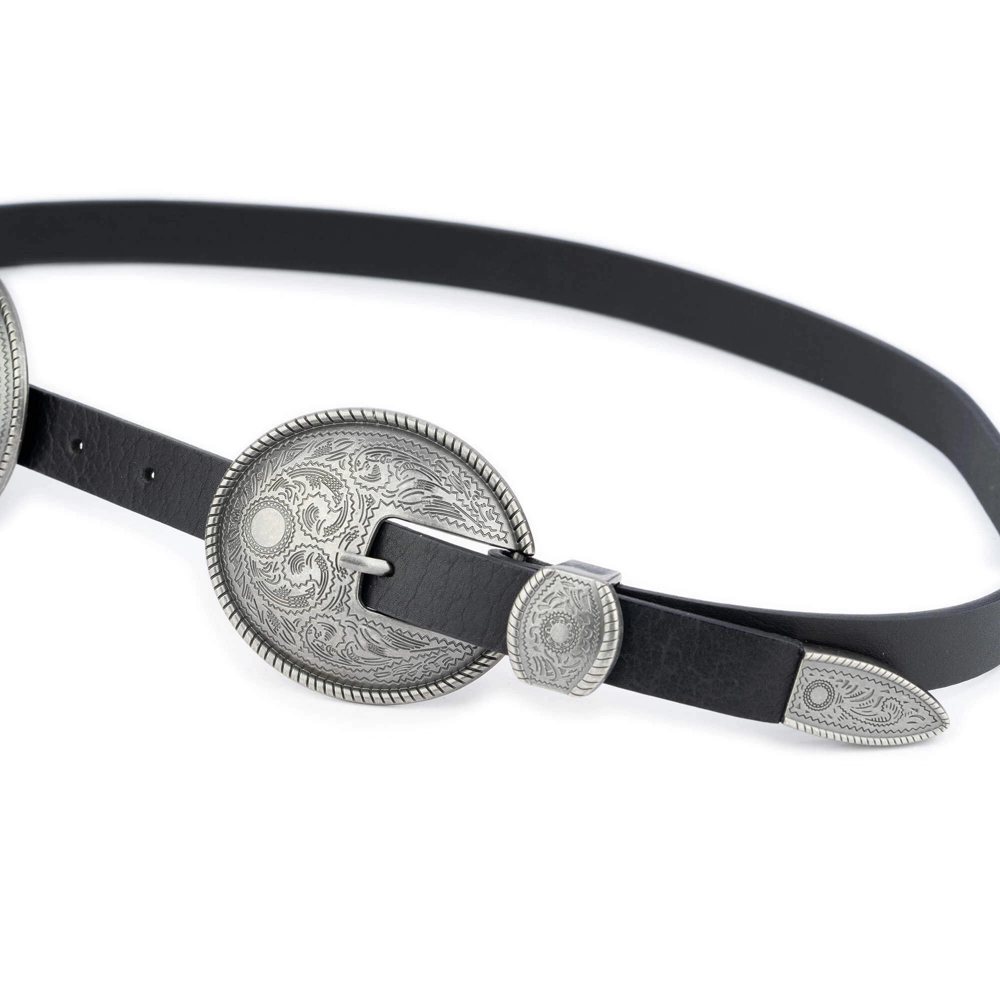 Western Double Buckle Belt Black Full Grain Leather 6 Western Double Buckle Belt Black Full Grain Leather - Image 4