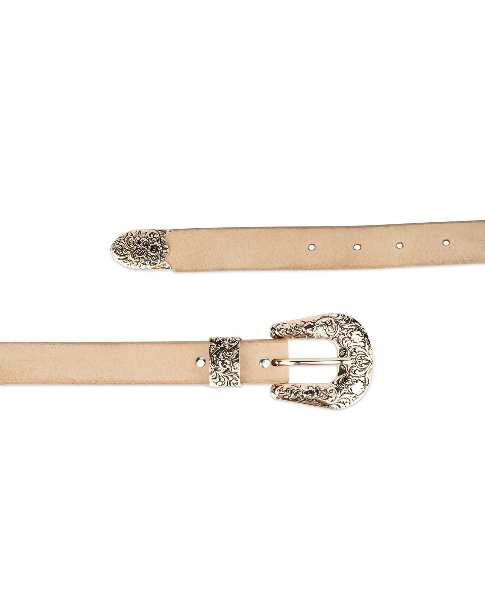 Western Natural Full Grain Leather Belt With Gold Buckle 3 Western Natural Full Grain Leather Belt With Gold Buckle