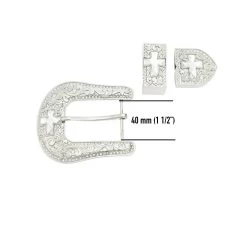 Western Rhinestone Belt Buckle With Cross 3 Piece Set