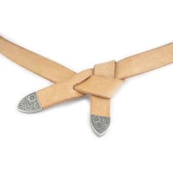 Western Tie Leather Belt – Natural With Silver Tips
