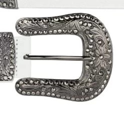 White Ladies Rhinestone Western Belt With Black Rhinestone Buckle