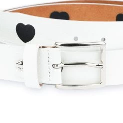 White Leather Belt With Black Hearts -Belt Shop white leather belt with black hearts 4