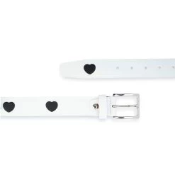 White Leather Belt With Black Hearts -Belt Shop white leather belt with black hearts 5