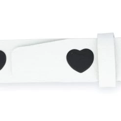 White Leather Belt With Black Hearts -Belt Shop white leather belt with black hearts 6