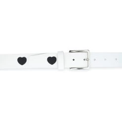 White Leather Belt With Black Hearts -Belt Shop white leather belt with black hearts 7