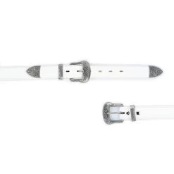 White Western Belt Double Buckle | Womens 3.0 Cm -Belt Shop white western belt double buckle womens 3.0 cm 4