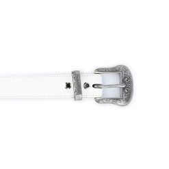 White Western Belt Double Buckle | Womens 3.0 Cm -Belt Shop white western belt double buckle womens 3.0 cm 7