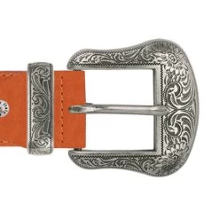Wide Tan Western Ranger Belt With Silver Buckle