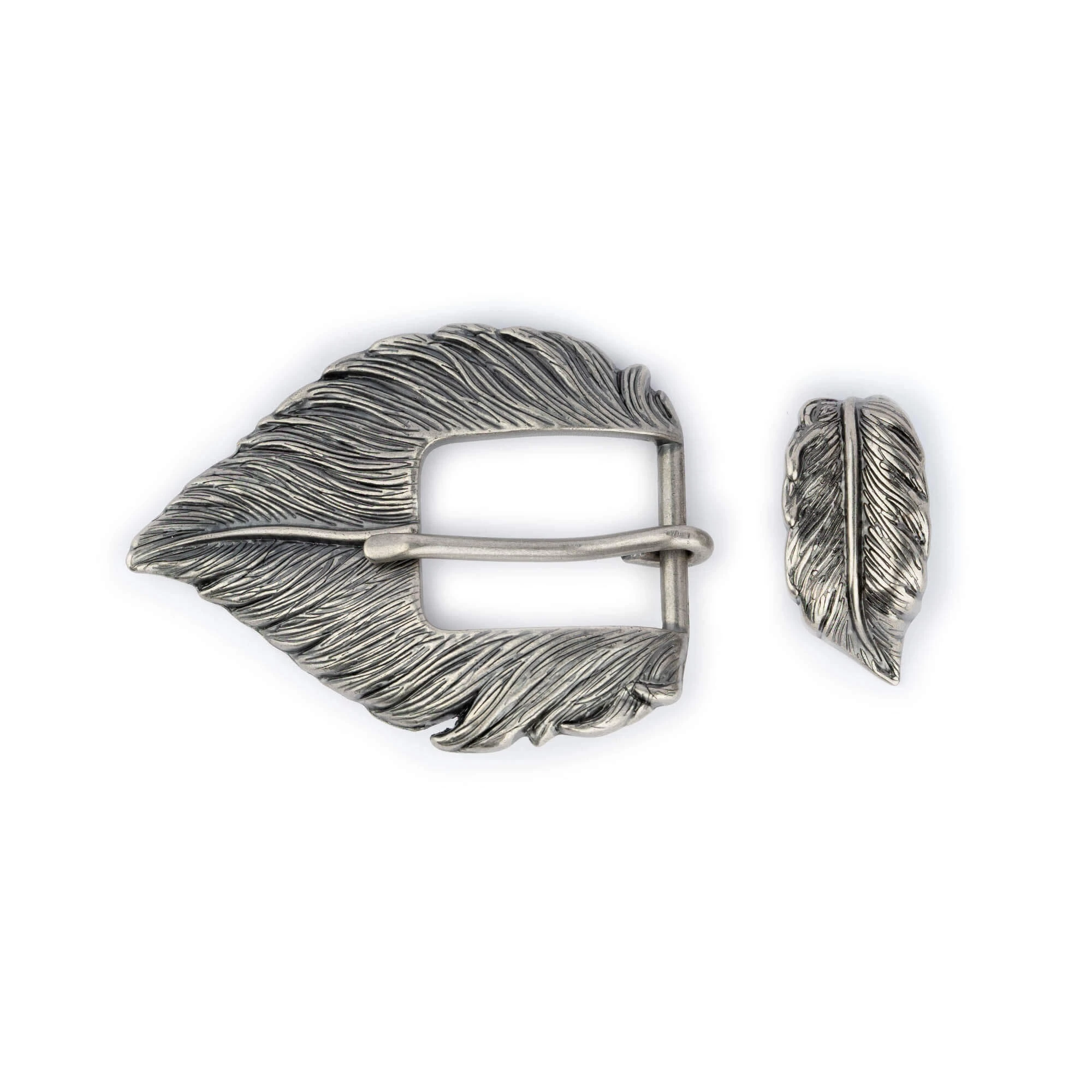 Feather Belt Buckle 2 Piece Set | Silver Solid Metal 4 Feather Belt Buckle 2 Piece Set | Silver Solid Metal - Image 2