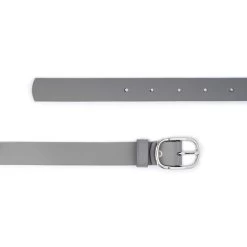 Women’s Grey Belt With Oval Buckle Real Leather 1 1/8 Inch