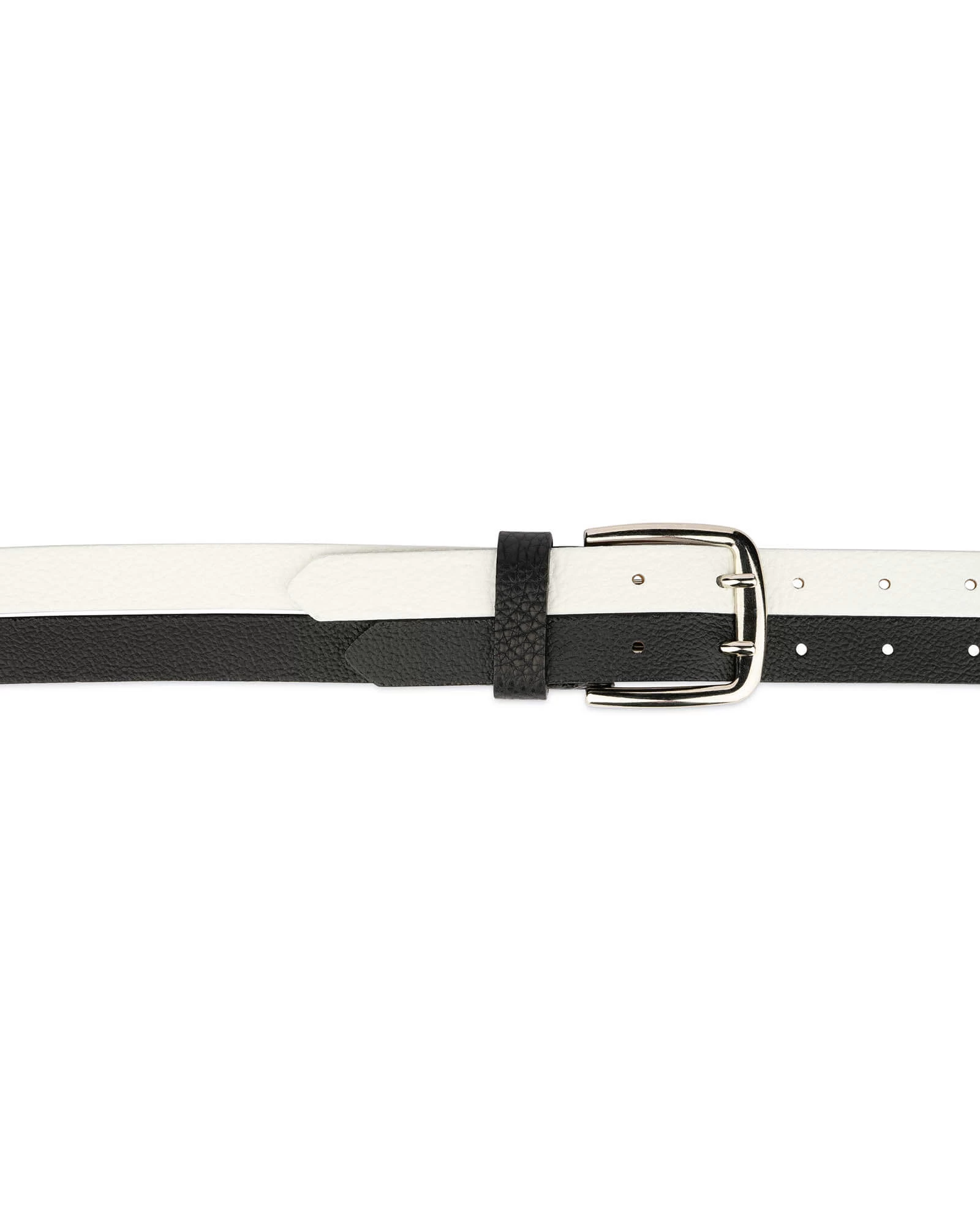 Womens Black And White Belt With Two Prong Buckle 3 Womens Black And White Belt With Two Prong Buckle