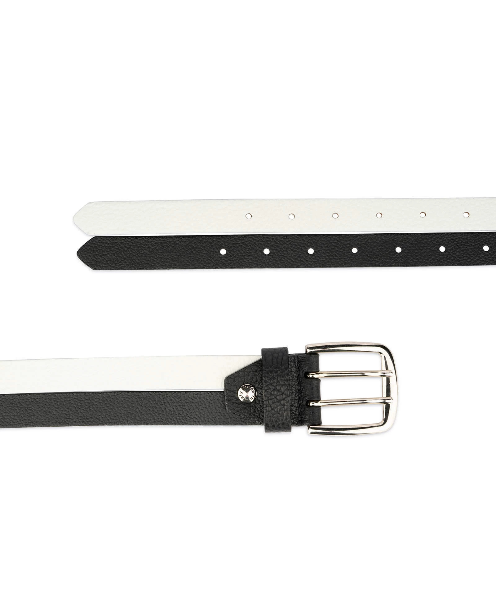 Womens Black And White Belt With Two Prong Buckle 4 Womens Black And White Belt With Two Prong Buckle - Image 2