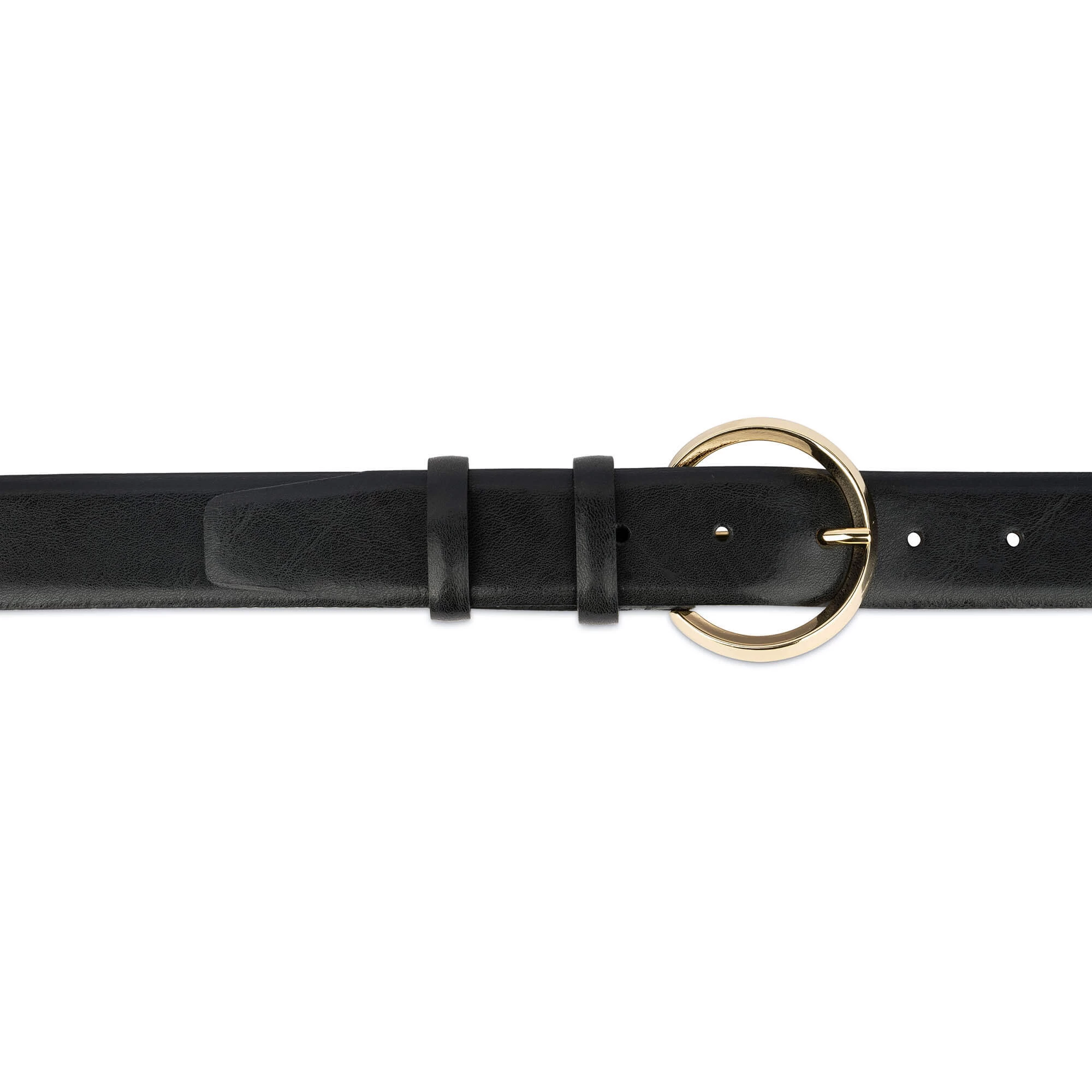 Womens Black Belt With Gold Buckle | 35 Mm Circle 3 Womens Black Belt With Gold Buckle | 35 Mm Circle