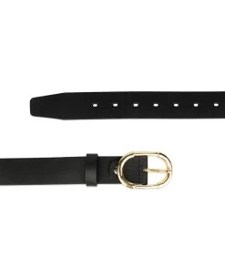 Women’s Black Belt With Gold Buckle | Full Grain Leather