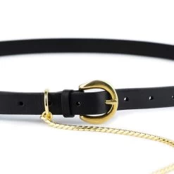 Womens Black Leather Belt With Gold Snake Chain -Belt Shop womens black leather belt with gold snake chain 4
