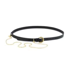 Womens Black Leather Belt With Gold Snake Chain -Belt Shop womens black leather belt with gold snake chain 5