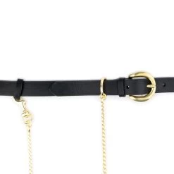 Womens Black Leather Belt With Gold Snake Chain -Belt Shop womens black leather belt with gold snake chain 7
