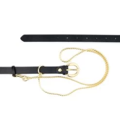 Womens Black Leather Belt With Gold Snake Chain -Belt Shop womens black leather belt with gold snake chain 8