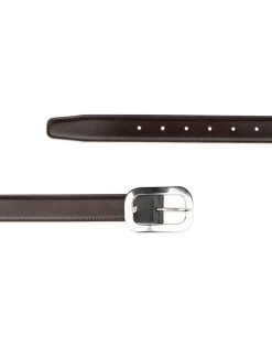 Womens Brown Leather Belt With Silver Buckle